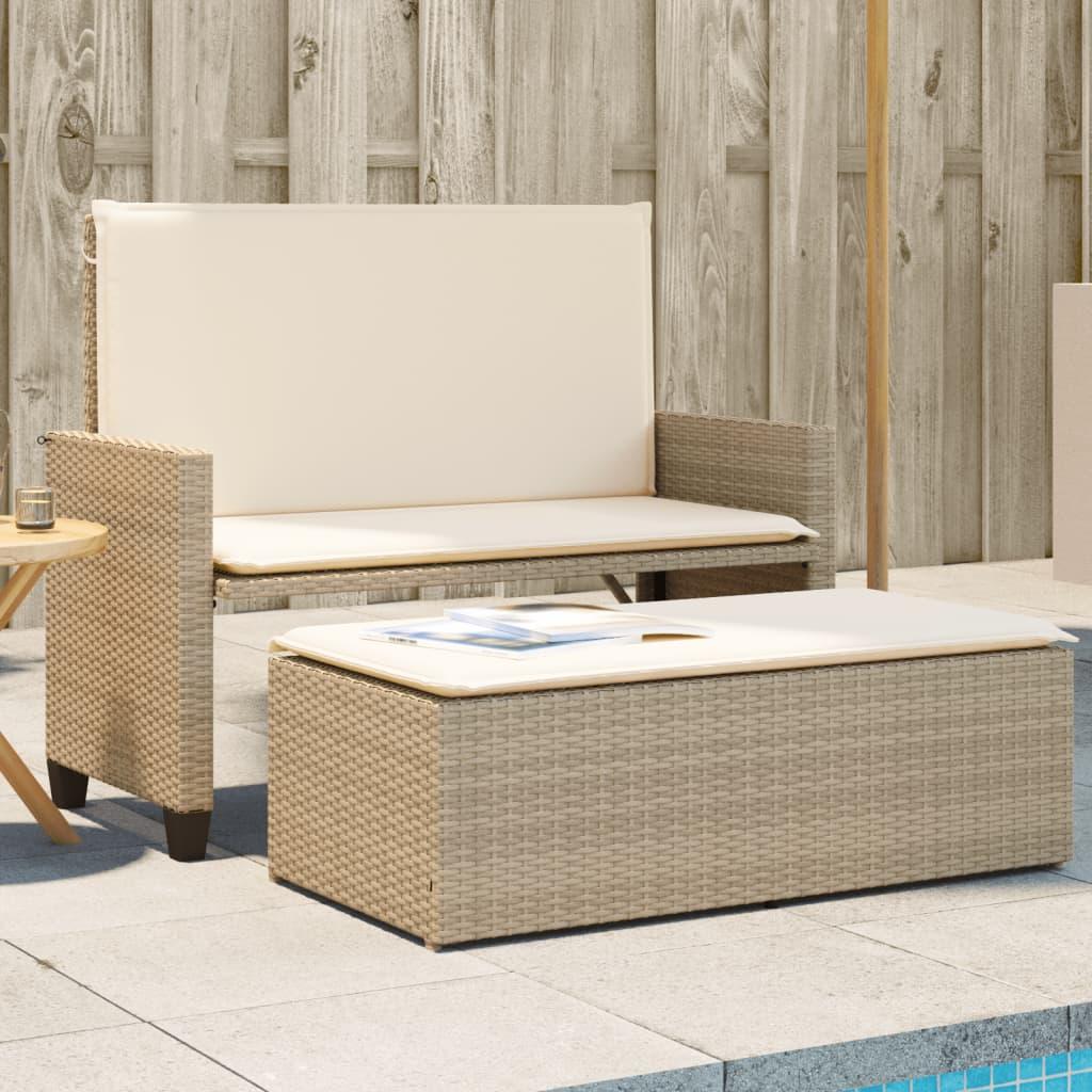 Havebænk med hynder og fodskammel polyrattan beige
