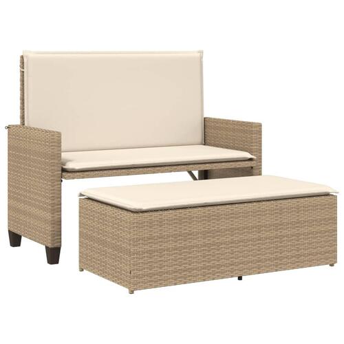 Havebænk med hynder og fodskammel polyrattan beige