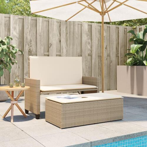 Havebænk med hynder og fodskammel polyrattan beige