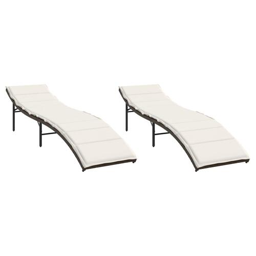 Liggestole 2 stk. med hynder polyrattan brun