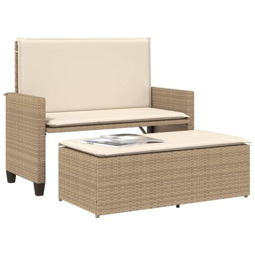 Havebænk med hynder og fodskammel polyrattan beige