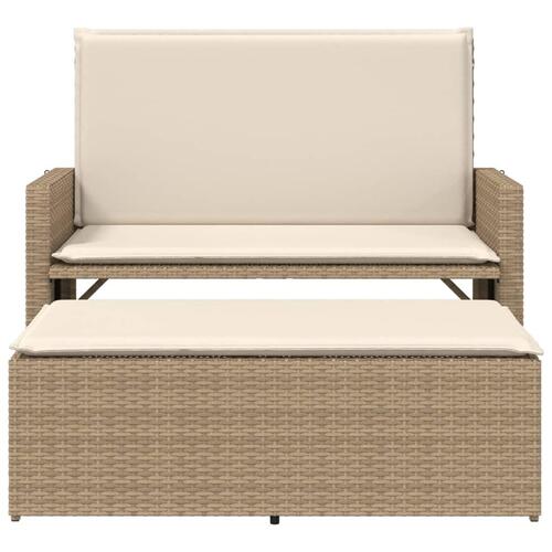 Havebænk med hynder og fodskammel polyrattan beige
