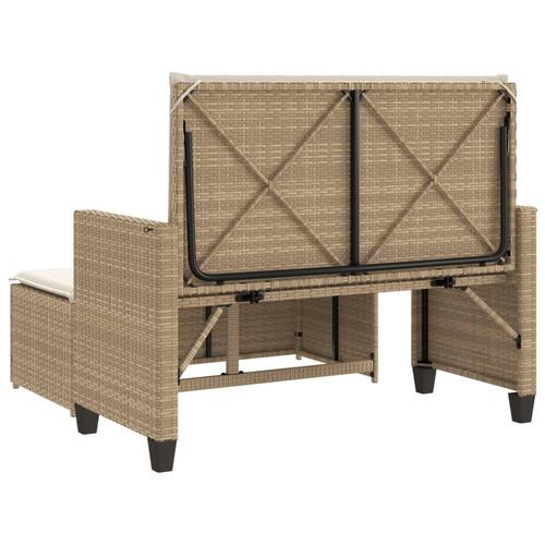 Havebænk med hynder og fodskammel polyrattan beige