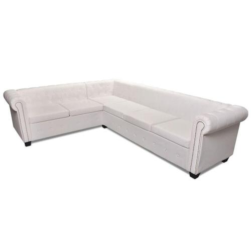 Chesterfield 6-personers hjørnesofa kunstlæder hvid