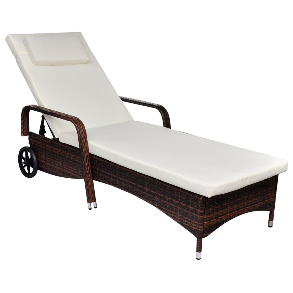 Liggestol med hjul polyrattan brun