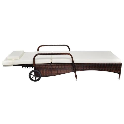 Liggestol med hjul polyrattan brun