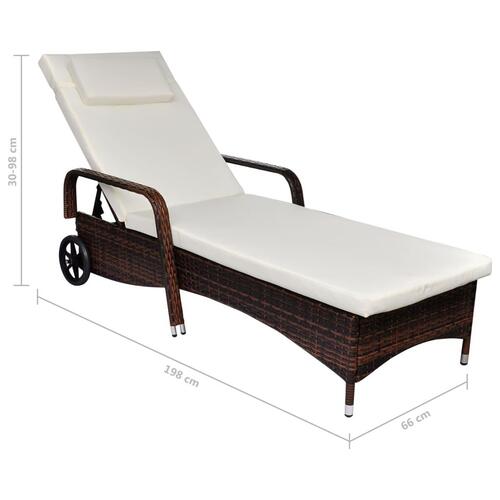 Liggestol med hjul polyrattan brun