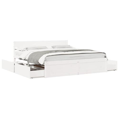 Sengeramme uden madras 200x200 cm massivt fyrretræ hvid