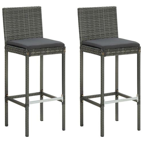 Barstole til haven med hynder 2 stk. polyrattan grå