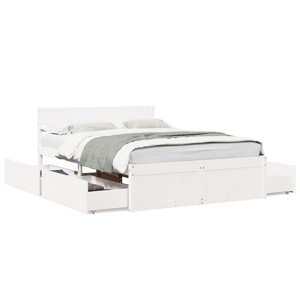 Sengeramme uden madras 140x190 cm massivt fyrretræ hvid
