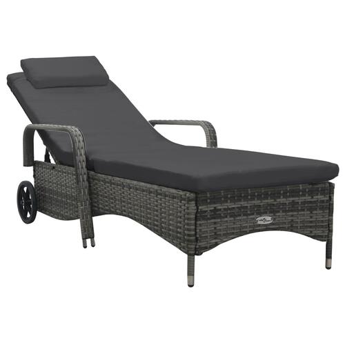 Liggestol med hjul polyrattan grå