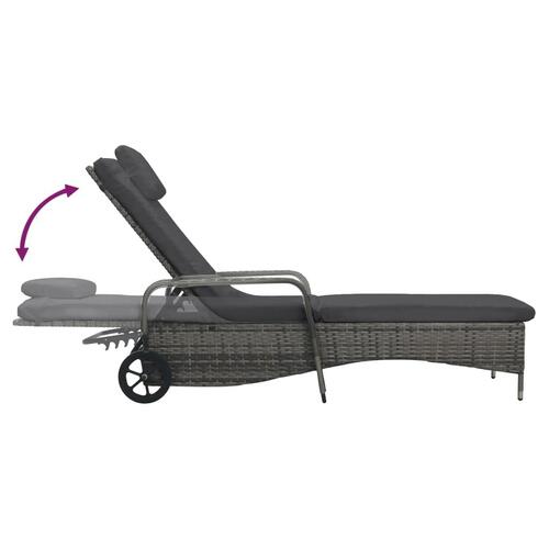 Liggestol med hjul polyrattan grå