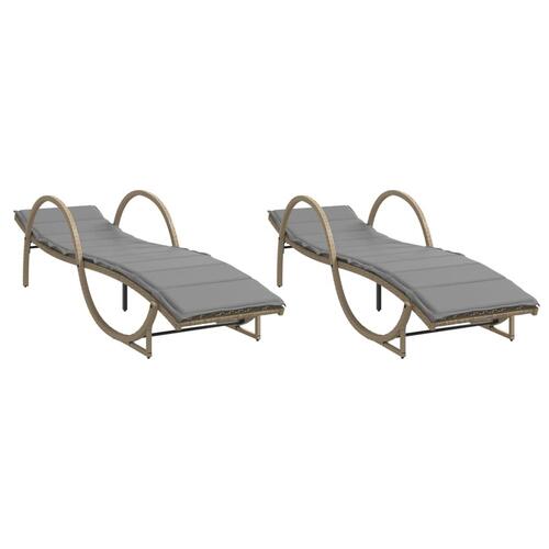 Liggestole 2 stk. med hynder polyrattan beige