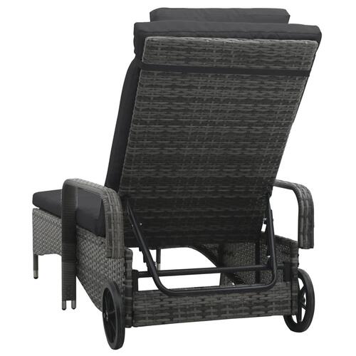 Liggestol med hjul polyrattan grå