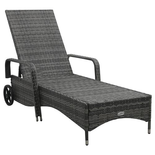 Liggestol med hjul polyrattan grå