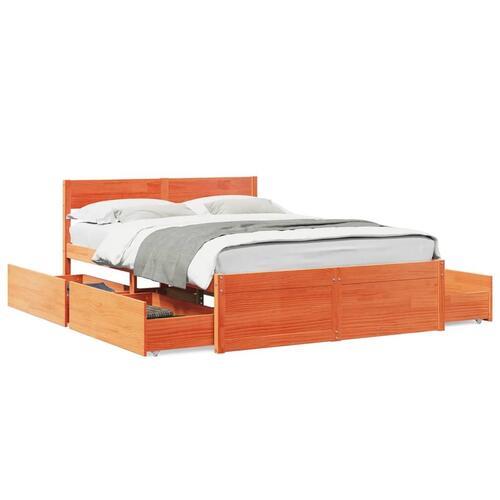 Sengeramme med skuffer 140x190 cm massivt fyrretræ gyldenbrun