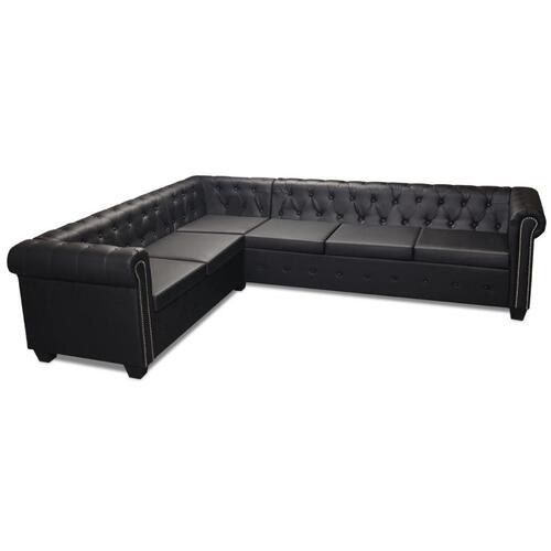 Chesterfield 6-personers hjørnesofa kunstlæder sort