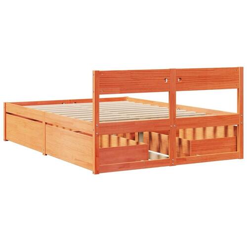 Sengeramme med skuffer 140x190 cm massivt fyrretræ gyldenbrun