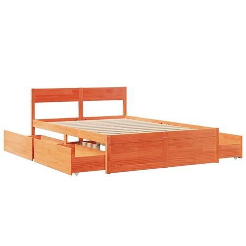 Sengeramme med skuffer 140x190 cm massivt fyrretræ gyldenbrun