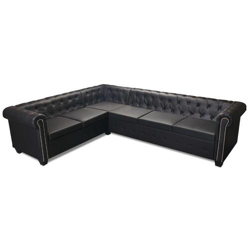Chesterfield 6-personers hjørnesofa kunstlæder sort