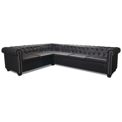 Chesterfield 6-personers hjørnesofa kunstlæder sort