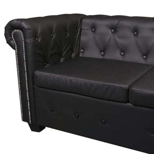 Chesterfield 6-personers hjørnesofa kunstlæder sort