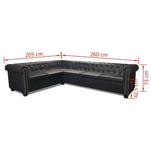 Chesterfield 6-personers hjørnesofa kunstlæder sort