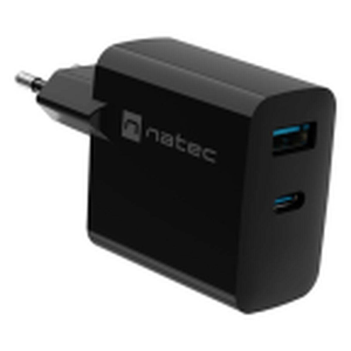 Natec vægoplader 45 W - sort, USB-C/USB, EU-stik billede