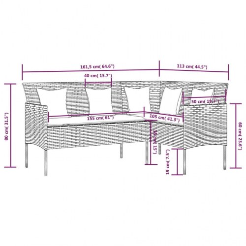 L-formet sofa med hynder polyrattan brun