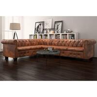 Chesterfield 6-personers hjørnesofa kunstlæder brun