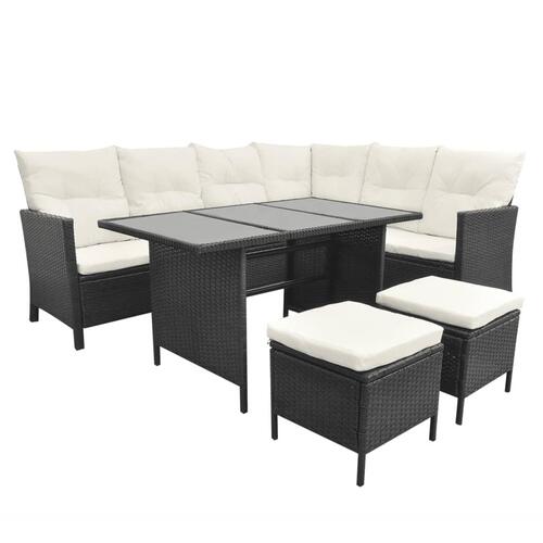 Haveloungesæt 4 dele med hynder polyrattan sort