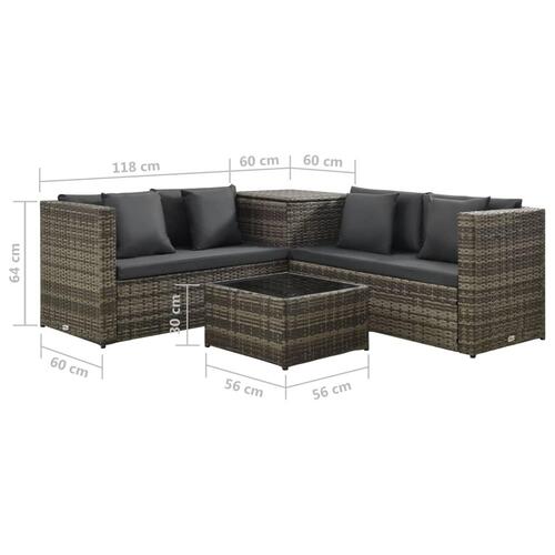 Loungesæt til haven 4 dele med hynder polyrattan grå