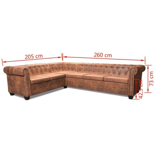 Chesterfield 6-personers hjørnesofa kunstlæder brun