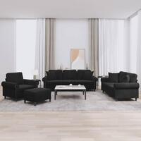 Sofasæt 4 dele med puder velour sort