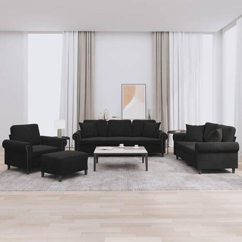 Sofasæt 4 dele med puder velour sort