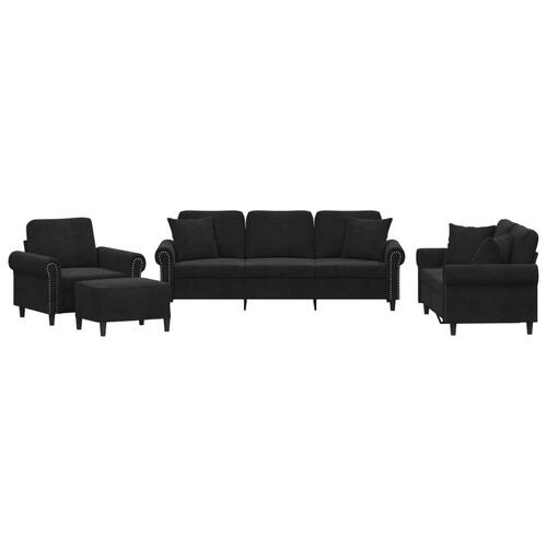 Sofasæt 4 dele med puder velour sort