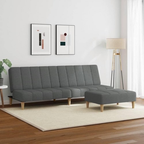 2-personers sovesofa med fodskammel stof mørkegrå
