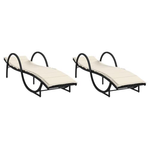 Liggestole 2 stk. med hynder polyrattan sort