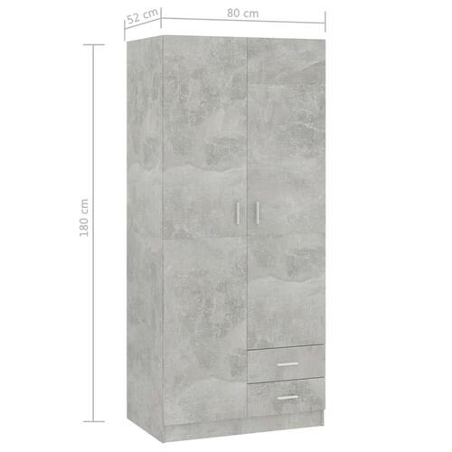 Klædeskab 80 x 52 x 180 cm spånplade betongrå