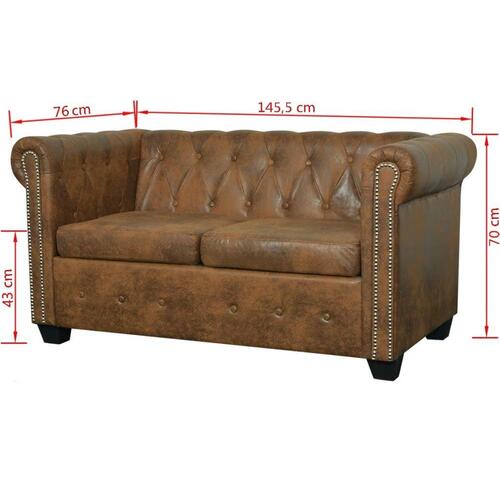 2-personers Chesterfield sofa kunstlæder brun