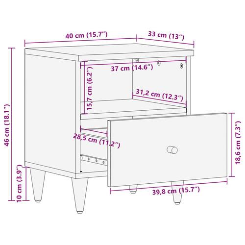 Sengebord 40x33x46 cm massivt mangotræ