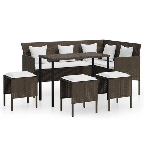 Sofasæt med hynder 5 dele L-facon polyrattan brun