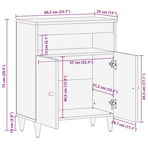 Skab 60x33x75 cm massivt mangotræ