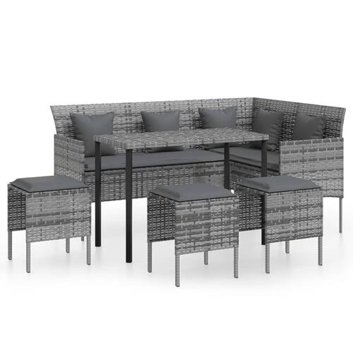 Sofasæt med hynder 5 dele L-facon polyrattan grå