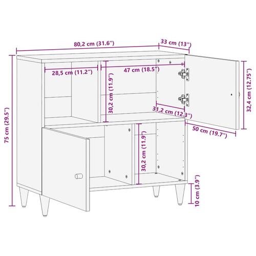 Skab 80x33x75 cm massivt mangotræ