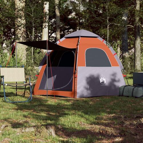 4-personers campingtelt quick-release grå og orange