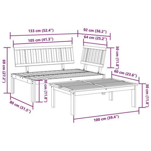 Sofamoduler 2 stk. til pallesofa massivt akacietræ