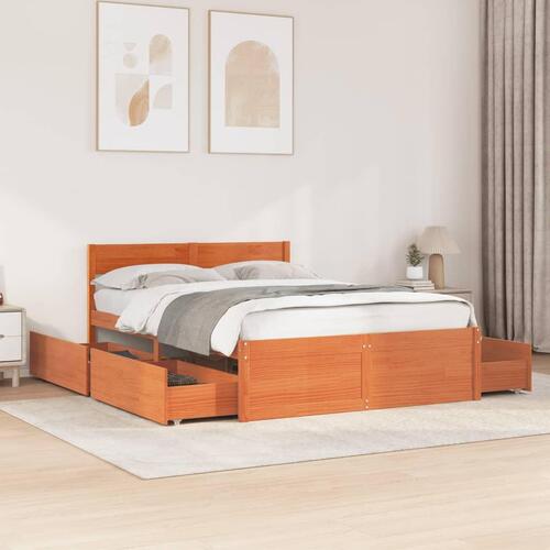Sengeramme uden madras 135x190 cm massivt fyrretræ brun