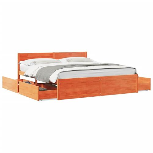 Sengeramme med skuffer 200x200 cm massivt fyrretræ gyldenbrun