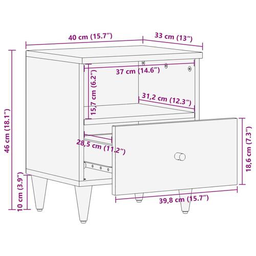 Sengeborde 2 stk. 40x33x46 cm massivt mangotræ
